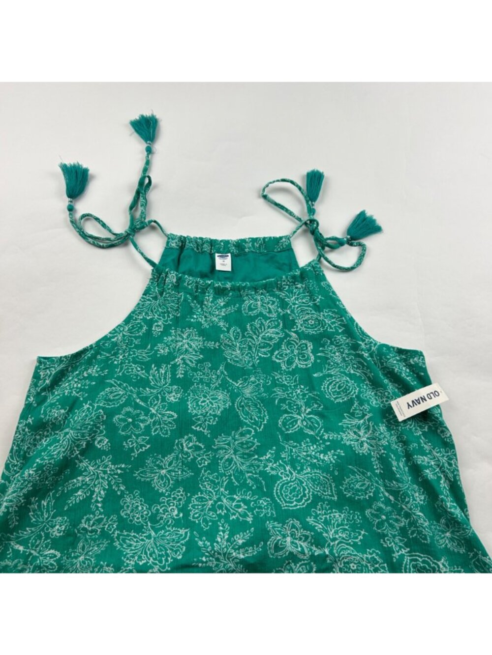 Old Navy Turquoise Print Crinkle Cotton High Neck Dress M New - Picture 2 of 6